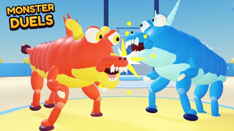 Monster Duels key art: a red monster and a blue monster clashing in the arena